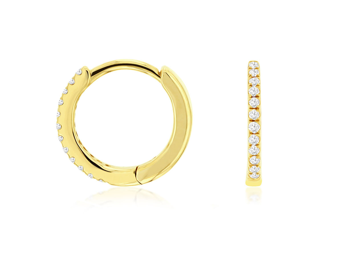 Gold hoop earrings with diamond accents, elegant jewelry, C9539D.