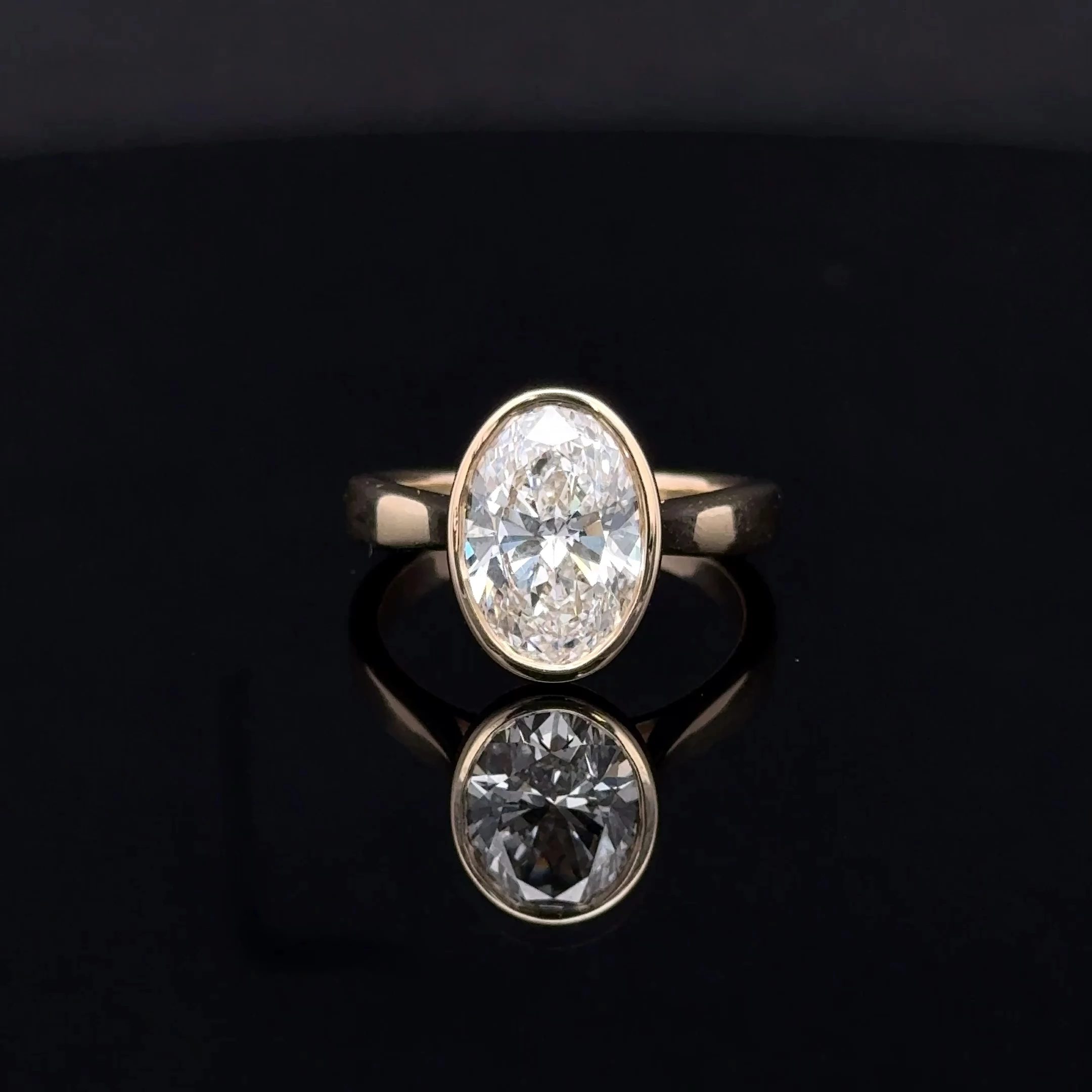 Lab Oval Bezel Set Diamond Ring 14k Gold