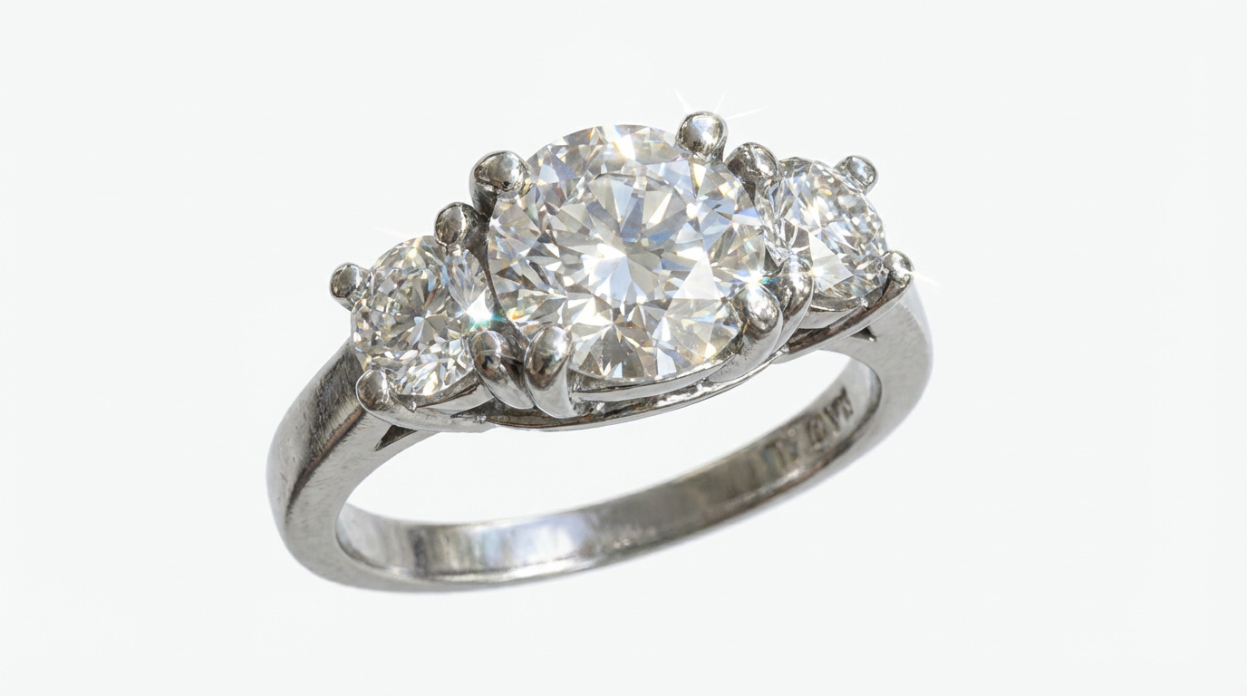 Round 1ct I SI2, 0.59tcw 3 Stone Engagement Platinum Ring .