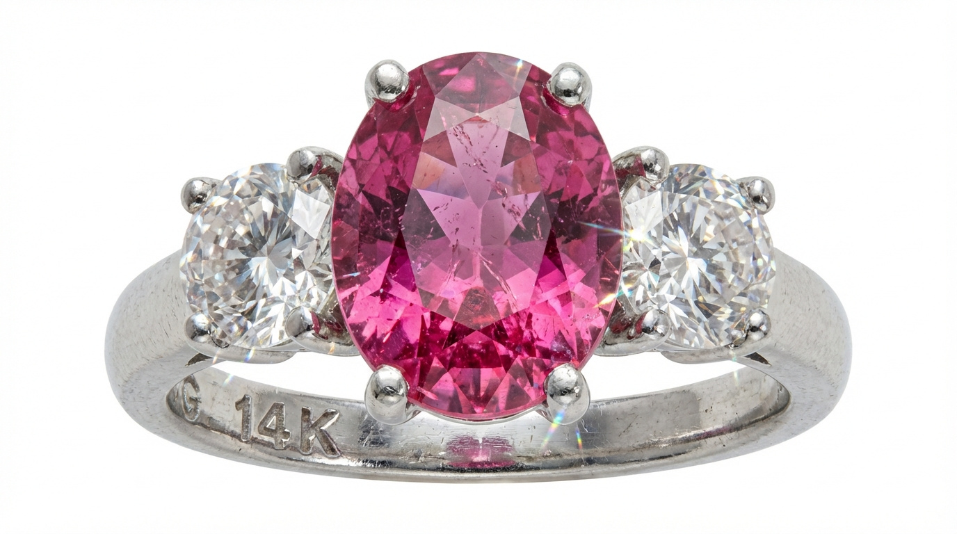 Rubellite Ring 14K W 1.00 Ct Diamond 2.50 Ct Rubellite